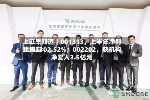 上证早知道|001313,上半年净利比较高
预增1302.52%;002202,获机构净买入3.5亿元