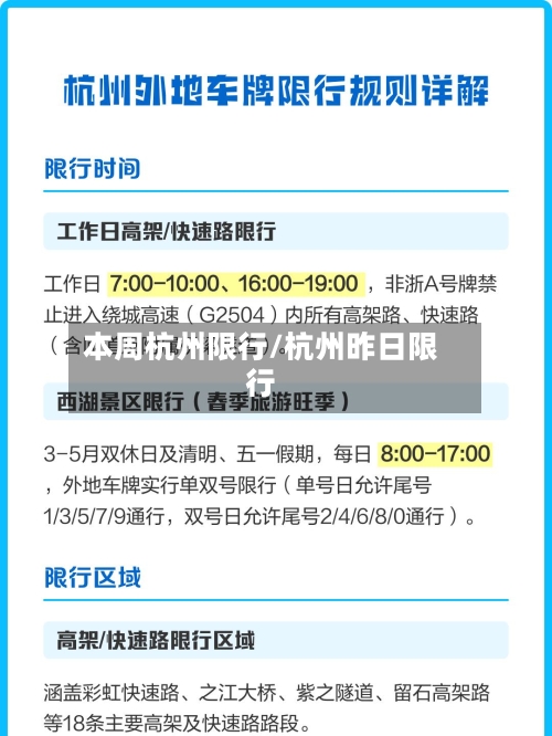 本周杭州限行/杭州昨日限行