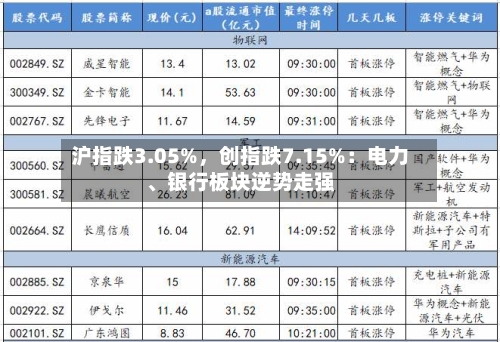 沪指跌3.05%	，创指跌7.15%：电力	、银行板块逆势走强-第3张图片