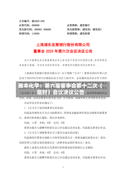 雅本化学:第六届董事会第十二次(临时)会议决议公告-第3张图片