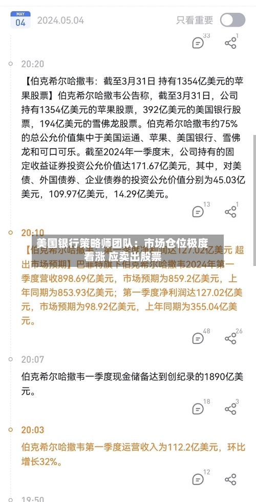 美国银行策略师团队：市场仓位极度看涨 应卖出股票-第3张图片