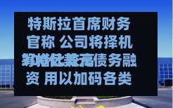特斯拉首席财务官称 公司将择机筹措比较高300亿美元债务融资 用以加码各类投资项目