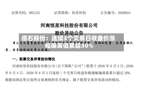 德石股份：连续3个交易日收盘价涨幅偏离值累超30%-第2张图片
