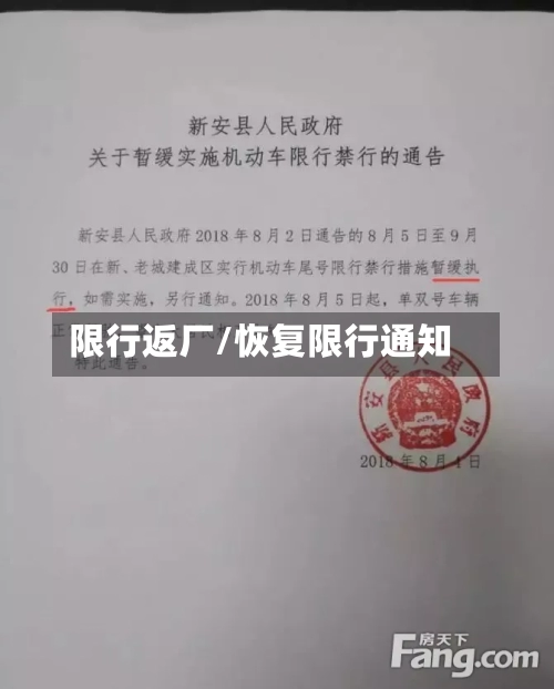 限行返厂/恢复限行通知