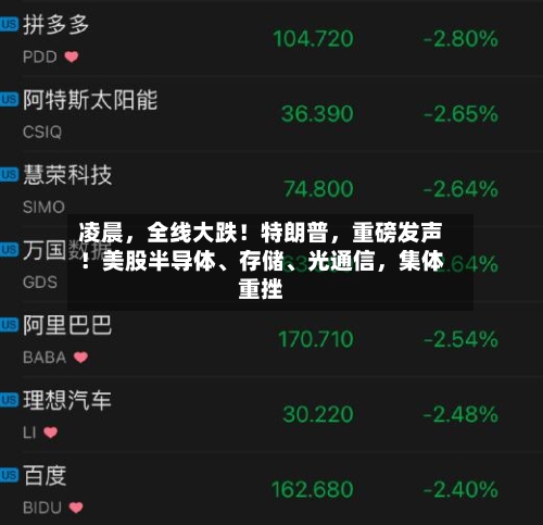 凌晨，全线大跌！特朗普	，重磅发声！美股半导体、存储、光通信，集体重挫-第3张图片