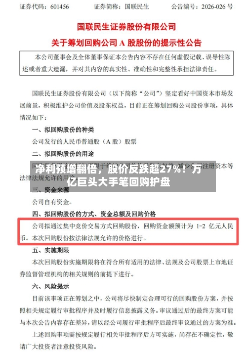净利预增翻倍,股价反跌超27%!万亿巨头大手笔回购护盘