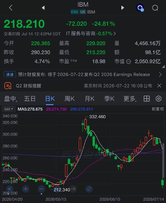 IBM营收不及预期 股价创至少1968年以来最大跌幅 CEO承认“执行不到位”